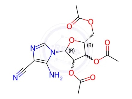Chemical structure of 5-Amino-1-(2',3',5'-tri-O-acetyl-β-D-ribofuranosyl)-imidazole-4-carbonitrile