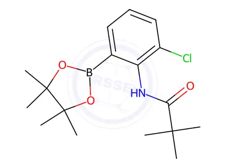 Chemical structure of N-(2-chloro-6-(4,4,5,5-tetramethyl-1,3,2-dioxaborolan-2-yl)phenyl)pivalamide