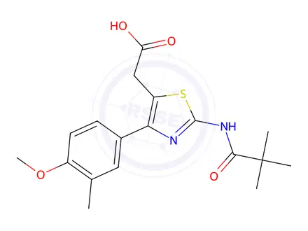 Chemical structure of 2-(4-(4-Methoxy-3-methylphenyl)-2-pivalamidothiazol-5-yl)acetic acid