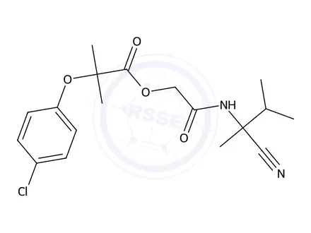 Chemical structure of 2-((2-Cyano-3-methylbutan-2-yl)amino)-2-oxoethyl 2-(4-chlorophenoxy)-2-methylpropanoate