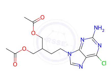 Chemical structure of 9-[4-Acetoxy-3-(acetoxymethyl)butyl]-2-amino-6-chloropurine