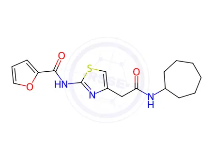 Chemical structure of N-(4-(2-(Cycloheptylamino)-2-oxoethyl)thiazol-2-yl)furan-2-carboxamide