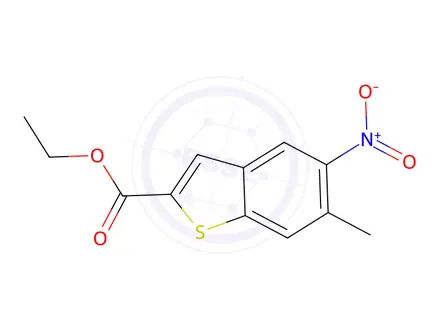Chemical structure of 6-Methyl-5-nitro-benzo[b]thiophene-2-carboxylic acidethylester