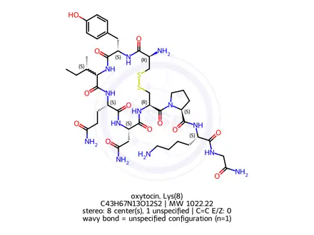 Chemical structure of oxytocin, Lys(8)-