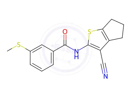 Chemical structure of N-(3-Cyano-5,6-dihydro-4H-cyclopenta[b]thiophen-2-yl)-3-(methylthio)benzamide