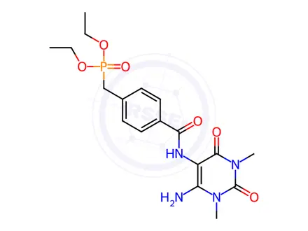 Chemical structure of Phosphonic acid, [[4-[[(6-amino-1,2,3,4-tetrahydro-1,3-dimethyl-2,4-dioxo-5-pyrimidinyl)amino]carbonyl]phenyl]methyl]-, diethyl ester (9CI)