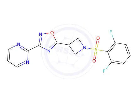 Chemical structure of 5-(1-((2,6-Difluorophenyl)sulfonyl)azetidin-3-yl)-3-(pyrimidin-2-yl)-1,2,4-oxadiazole