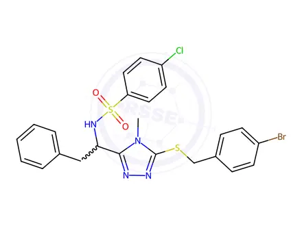 Chemical structure of N-[1-(5-{[(4-bromophenyl)methyl]sulfanyl}-4-methyl-4H-1,2,4-triazol-3-yl)-2-phenylethyl]-4-chlorobenzene-1-sulfonamide