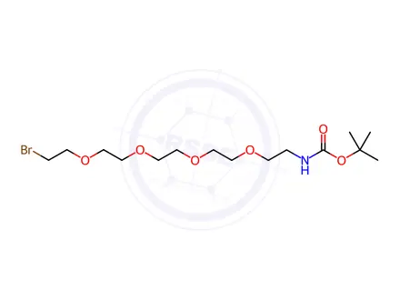 Chemical structure of 5,8,11,14-Tetraoxa-2-azahexadecanoic acid, 16-bromo-, 1,1-dimethylethyl ester
