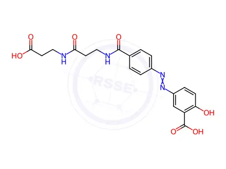 Chemical structure of (E)-5-((4-((3-((2-Carboxyethyl)amino)-3-oxopropyl)carbamoyl)phenyl)diazenyl)-2-hydroxybenzoic Acid
