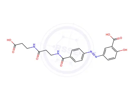 Chemical structure of (E)-5-((4-((3-((2-Carboxyethyl)amino)-3-oxopropyl)carbamoyl)phenyl)diazenyl)-2-hydroxybenzoic Acid