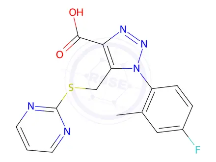 Chemical structure of 1-(4-Fluoro-2-methylphenyl)-5-((pyrimidin-2-ylthio)methyl)-1H-1,2,3-triazole-4-carboxylic acid