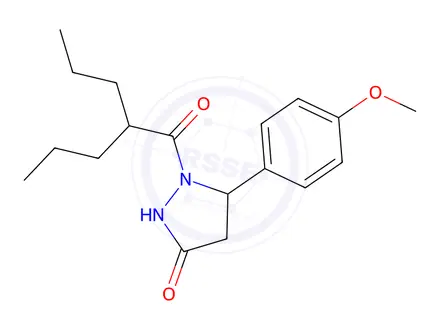 Chemical structure of 5-(4-Methoxyphenyl)-1-(2-propylpentanoyl)pyrazolidin-3-one