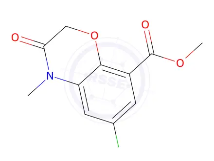 Chemical structure of 6-Chloro-3,4-dihydro-4-methyl-3-oxo-2H-1,4-benzoxazine-8-carboxylic Acid Methyl Ester
