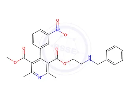 Chemical structure of 3-(2-(benzylamino)ethyl) 5-methyl 2,6-dimethyl-4-(3-nitrophenyl)pyridine-3,5-dicarboxylate