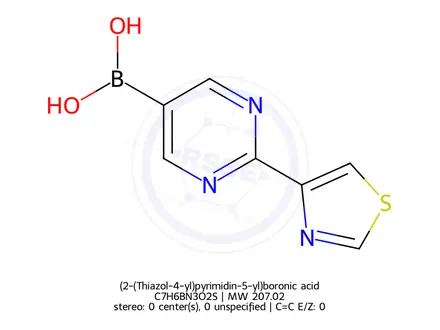 Chemical structure of (2-(Thiazol-4-yl)pyrimidin-5-yl)boronic acid