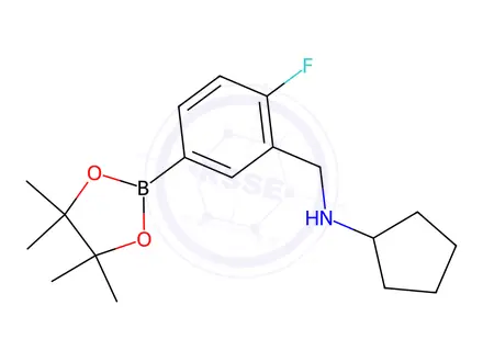 Chemical structure of N-(2-Fluoro-5-(4,4,5,5-tetramethyl-1,3,2-dioxaborolan-2-yl)benzyl)cyclopentanamine