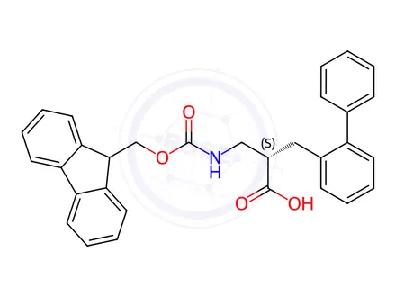 Chemical structure of Fmoc-(S)-3-amino-2-([1,1'-biphenyl]-2-ylmethyl)propanoicacid