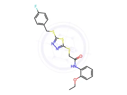 Chemical structure of N-(2-Ethoxyphenyl)-2-((5-((4-fluorobenzyl)thio)-1,3,4-thiadiazol-2-yl)thio)acetamide