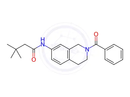 Chemical structure of N-(2-Benzoyl-1,2,3,4-tetrahydroisoquinolin-7-yl)-3,3-dimethylbutanamide