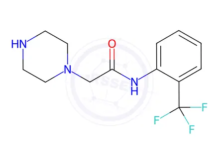 Chemical structure of 2-(piperazin-1-yl)-N-[2-(trifluoromethyl)phenyl]acetamide dihydrochloride