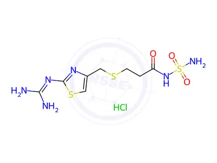 Chemical structure of [3-[[[2-(Diaminomethyleneamino)-4-thiazolyl]methyl]thio]propionyl]sulfamide Hydrochloride