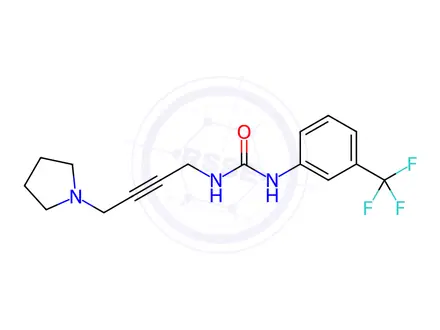 Chemical structure of 1-(4-(Pyrrolidin-1-yl)but-2-yn-1-yl)-3-(3-(trifluoromethyl)phenyl)urea