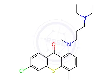 Chemical structure of 9H-Thioxanthen-9-one, 6-chloro-1-[[3-(diethylamino)propyl]methylamino]-4-methyl-