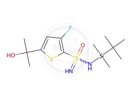 Chemical structure of N-(tert-Butyldimethylsilyl)-3-fluoro-5-(2-hydroxypropan-2-yl)thiophene-2-sulfonimidamide