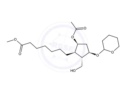 Chemical structure of (1R,2S,3R,5S)-5-Acetyloxy-2-hydroxymethyl-3-tetrahydropyranyloxy-α-(phenylseleno)cyclopentaneheptanoic Acid Methyl Ester (Mixture of Diastereomers)