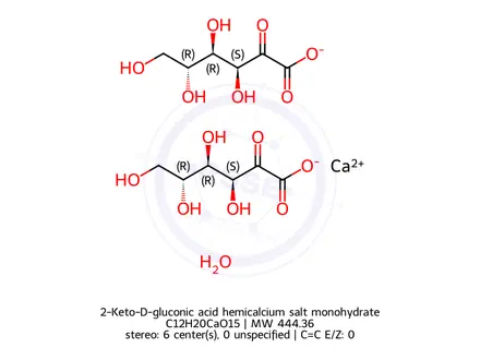 Chemical structure of 2-Keto-D-gluconic acid hemicalcium salt monohydrate