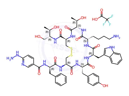 Chemical structure of (4R,7S,10S,13R,16S,19R)-13-((1H-indol-3-yl)Methyl)-10-(4-aminobutyl)-N-((2R,3R)-1,3-dihydroxybutan-2-yl)-19-((R)-2-((E)-6-hydrazono-1,6-dihydropyridine-3-carboxamido)-3-phenylpropanamido)-16-(4-hydroxybenzyl)-7-((R)-1-hydroxyethyl)-6,9,12,15,18-pentaoxo-1,2-dithia-5,8,11,14,17-pentaazacycloicosane-4-carboxamide