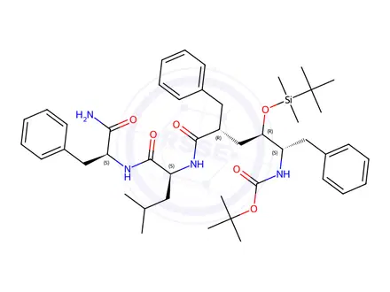 Chemical structure of N-[(2R,4R,5S)-5-[[(1,1-Dimethylethoxy)carbonyl]amino]-4-[[(1,1-dimethylethyl)dimethylsilyl]oxy]-1-oxo-6-phenyl-2-(phenylmethyl)hexyl]-L-leucyl-L-phenylalaninamide