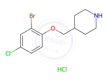 Chemical structure of 4-[(2-Bromo-4-chlorophenoxy)methyl]piperidine hydrochloride