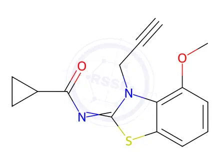 Chemical structure of N-(4-Methoxy-3-(prop-2-yn-1-yl)benzo[d]thiazol-2(3H)-ylidene)cyclopropanecarboxamide