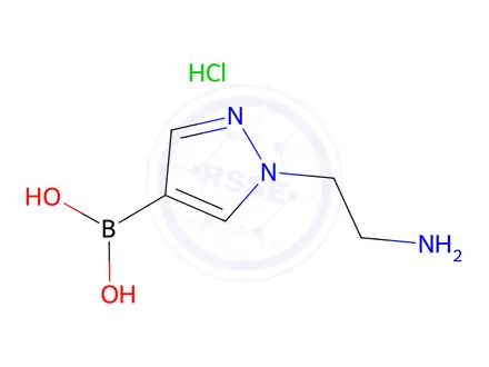 Chemical structure of (1-(2-Aminoethyl)-1H-pyrazol-4-yl)boronic acid hydrochloride