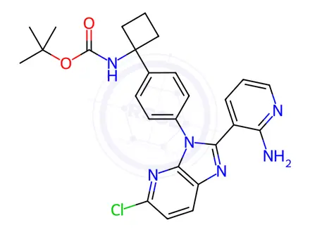 Chemical structure of Carbamic acid, N-[1-[4-[2-(2-amino-3-pyridinyl)-5-chloro-3H-imidazo[4,5-b]pyridin-3-yl]phenyl]cyclobutyl]-, 1,1-dimethylethyl ester