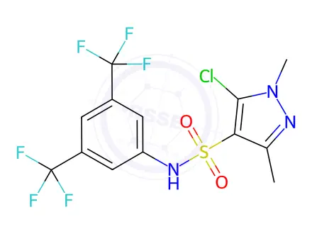 Chemical structure of N4-[3,5-di(trifluoromethyl)phenyl]-5-chloro-1,3-dimethyl-1H-pyrazole-4-sulphonamide