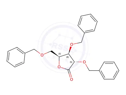 Chemical structure of 2,3,5-tri-O-benzyl-L-xylono-1,4-lactone