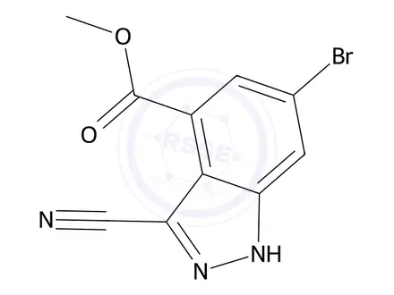 Chemical structure of Methyl 6-bromo-3-cyano-1H-indazole-4-carboxylate