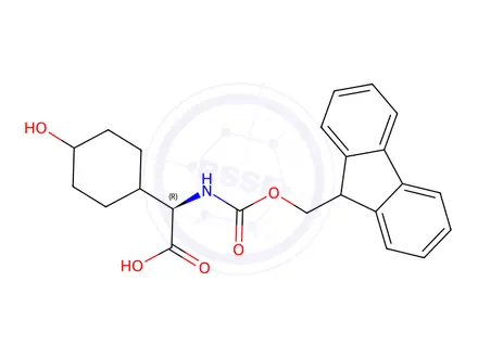 Chemical structure of (R)-2-((((9H-fluoren-9-yl)methoxy)carbonyl)amino)-2-(4-hydroxycyclohexyl)acetic acid