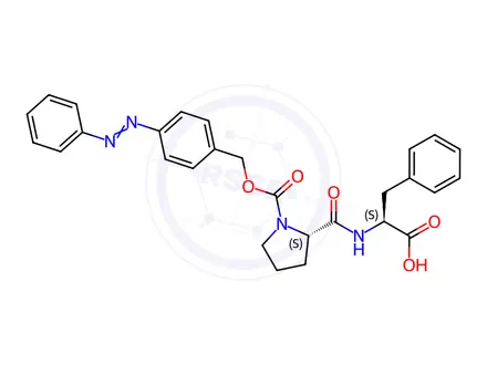 Chemical structure of 3-phenyl-N-[1-[[[4-(phenylazo)phenyl]methoxy]carbonyl]-L-prolyl]-L-alanine