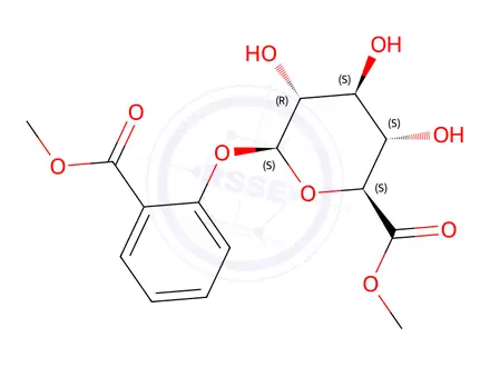 Chemical structure of Methyl (2S,3S,4S,5R,6S)-3,4,5-trihydroxy-6-(2-(methoxycarbonyl)phenoxy)tetrahydro-2H-pyran-2-carboxylate