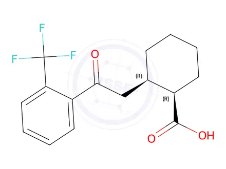Chemical structure of (1R,2R)-2-(2-oxo-2-(2-(trifluoromethyl)phenyl)ethyl)cyclohexane-1-carboxylic acid