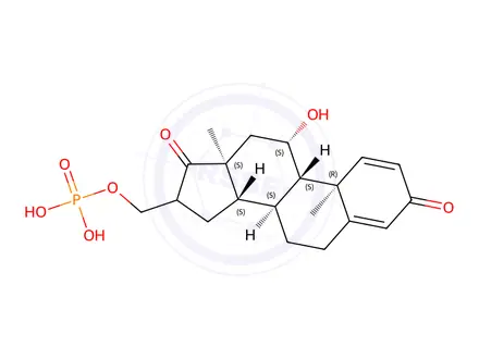 Chemical structure of ((8S,9S,10R,11S,13S,14S)-11-hydroxy-10,13-dimethyl-3,17-dioxo-6,7,8,9,10,11,12,13,14,15,16,17-dodecahydro-3H-cyclopenta[a]phenanthren-16-yl)methyl dihydrogen phosphate
