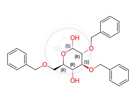 Chemical structure of 2,3,6-Tris-O-(phenylmethyl)-a-D-glucopyranose
