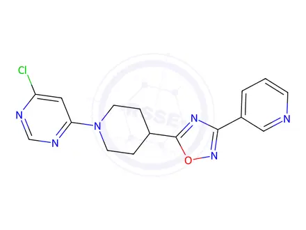 Chemical structure of 4-Chloro-6-[4-(3-pyridin-3-yl-1,2,4-oxadiazol-5-yl)piperidin-1-yl]pyrimidine