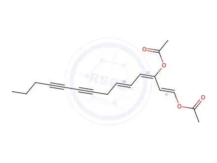 Chemical structure of (4E,6E,12E)-tetradecatriene-8,10-diyne-1,3-diol diacetate
