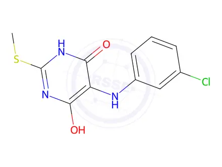 Chemical structure of 5-((3-Chlorophenyl)amino)-6-hydroxy-2-(methylthio)pyrimidin-4(3H)-one