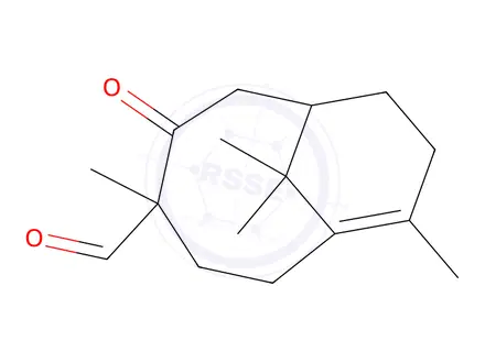 Chemical structure of 4,10,11,11-tetramethyl-5-oxobicyclo(5.3.1)undec-1(10)-en-4-carbaldehyde
